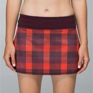 NWT Lululemon Women's Pace Setter Running Skirt Check Flaming Tomato 2